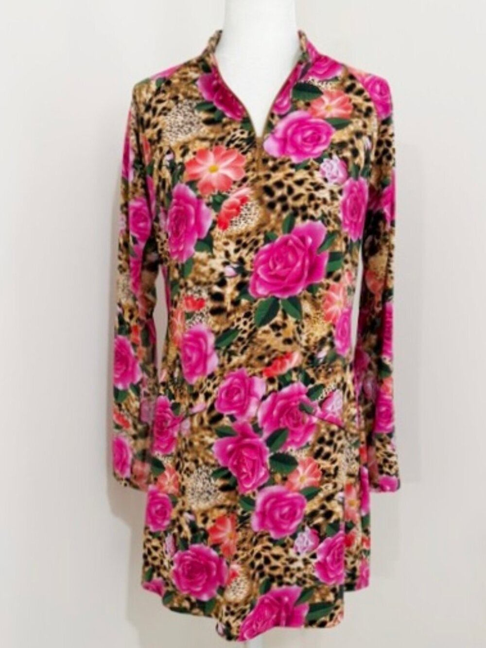 IBKUL Long Sleeve Dress Jovanna Animal Floral Print Golf Tennis Pockets Size L